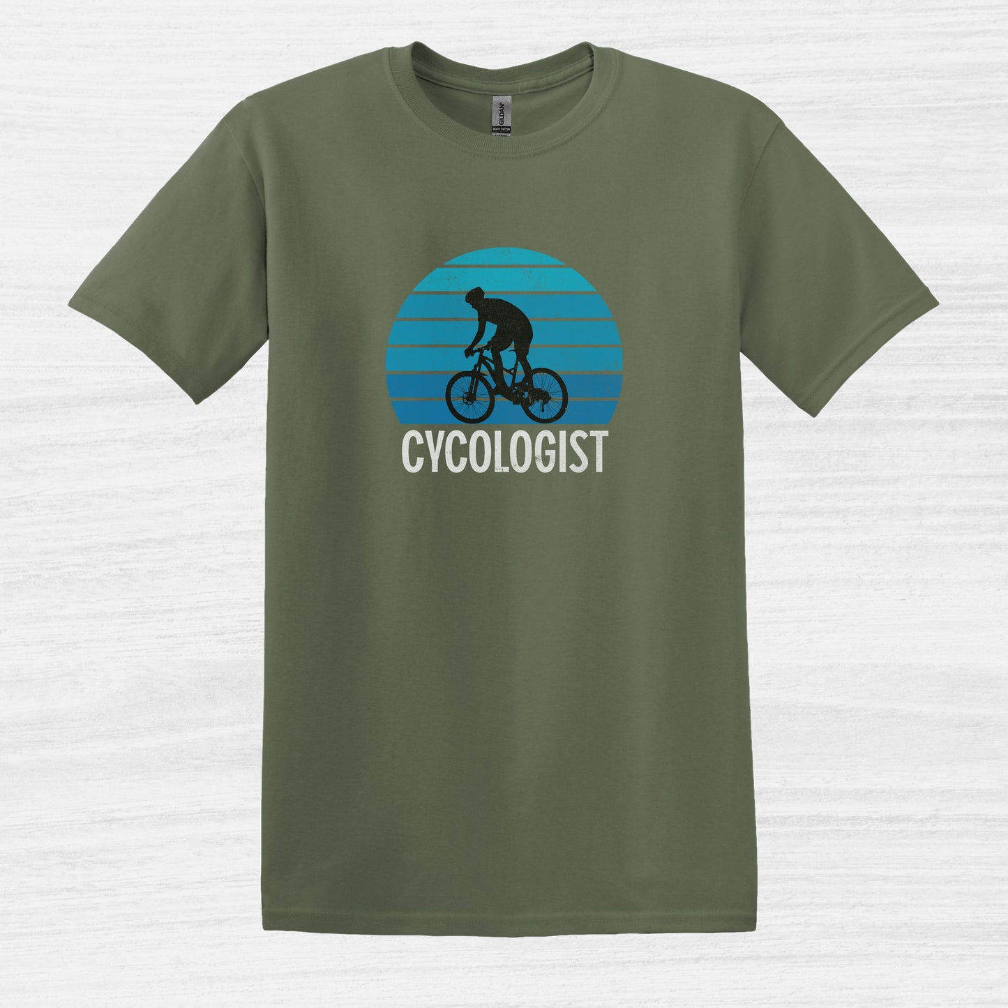 Bike Bliss Cycologist Bicycle T-Shirt for Men Vintage Style Military Green 2