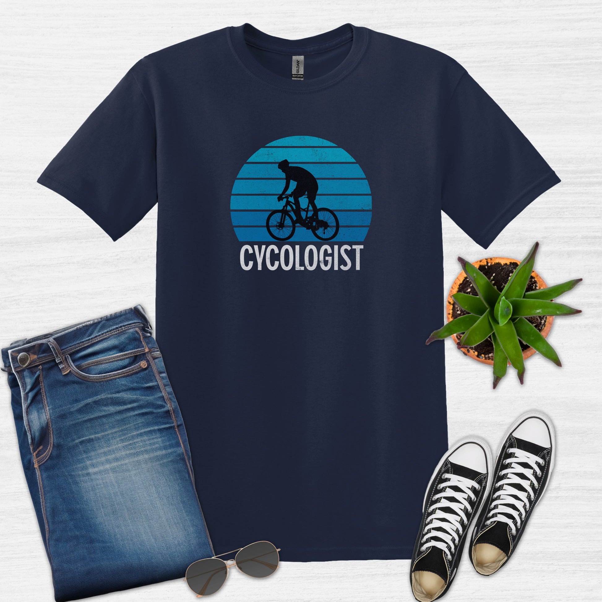 Bike Bliss Cycologist Bicycle T-Shirt for Men Vintage Style Navy