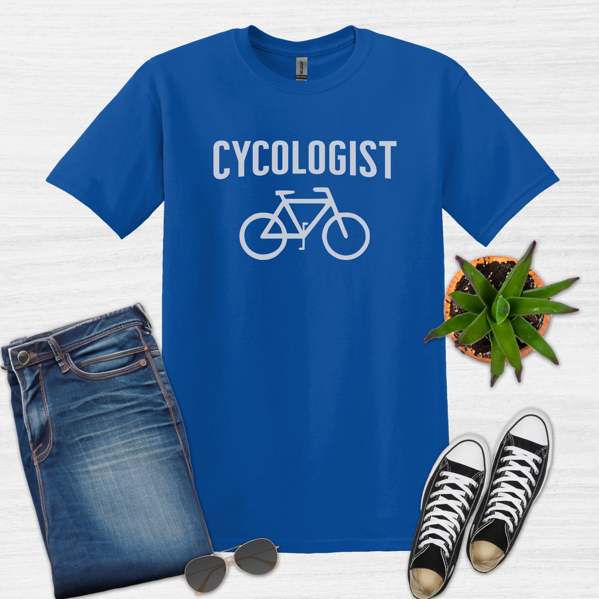 Bike Bliss Cycologist and Bike T-Shirt for Men Royal Blue