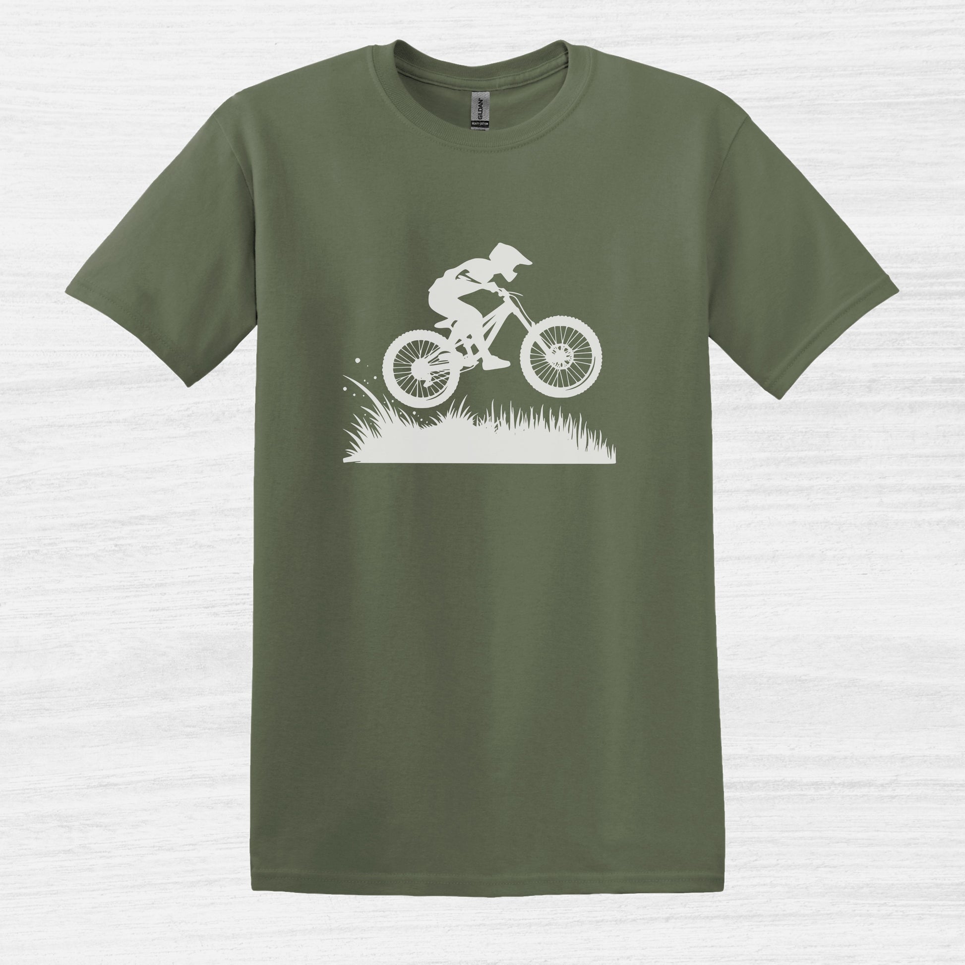 Bike Bliss Dirt Bike Jump Graphic T-Shirt for Men Military Green 2