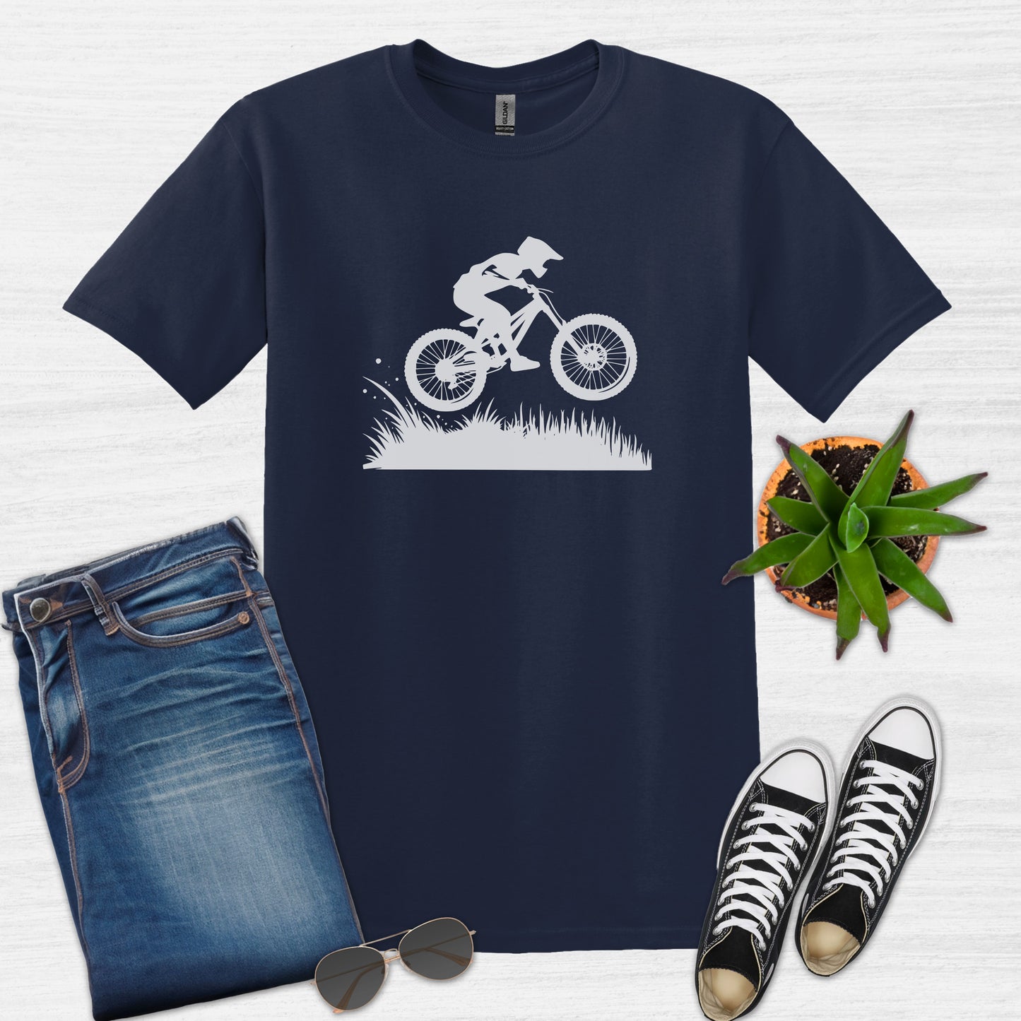Bike Bliss Dirt Bike Jump Graphic T-Shirt for Men Navy