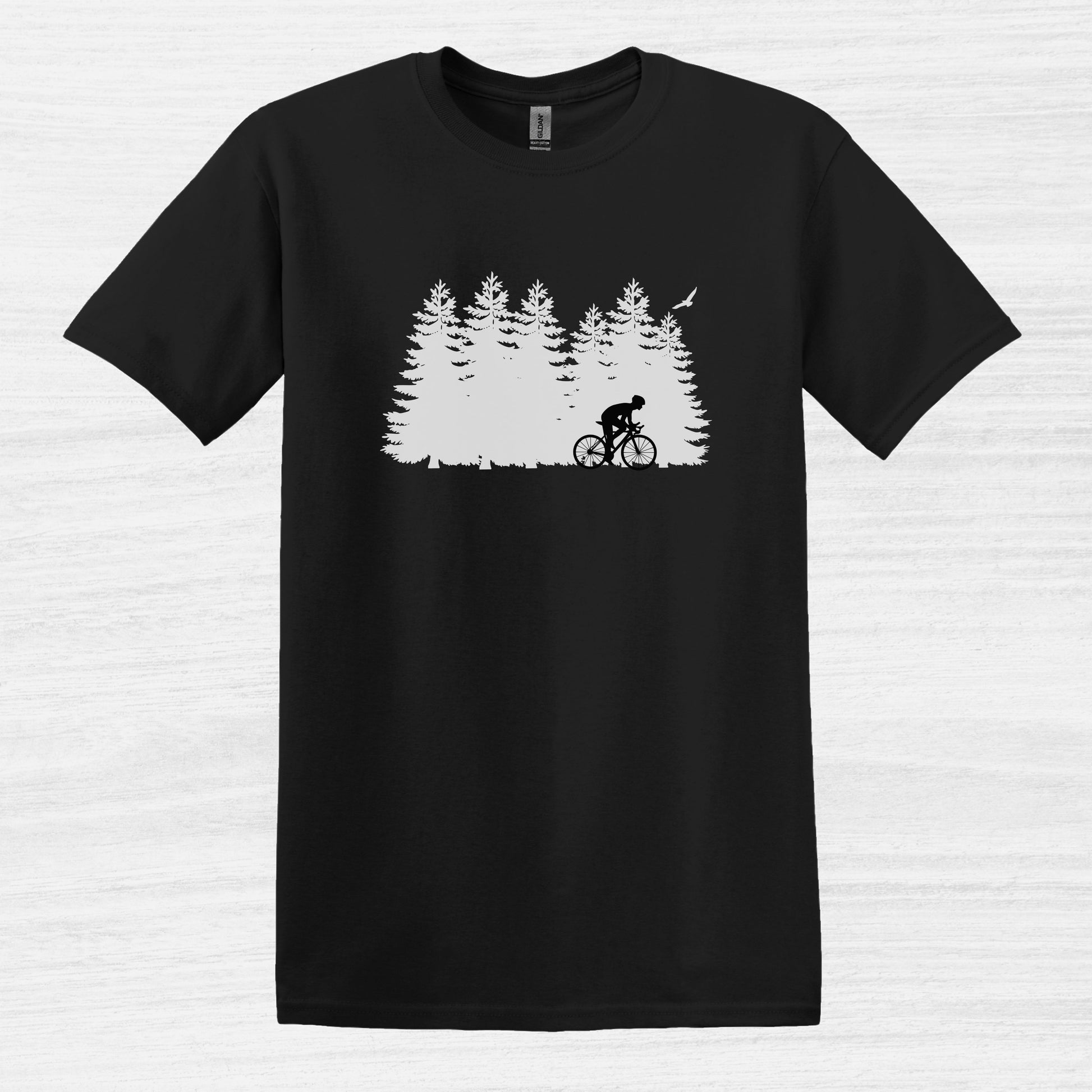 Bike Bliss Forest Silhouette Cycling Mountain T-Shirt for men Black 2