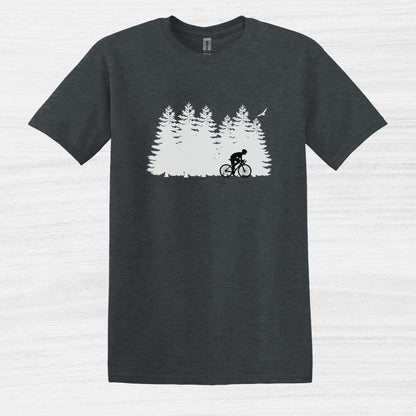 Bike Bliss Forest Silhouette Cycling Mountain T-Shirt for men Dark Heather 2