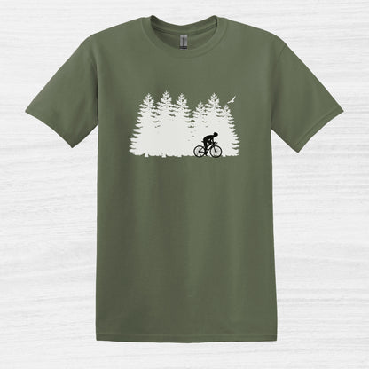 Bike Bliss Forest Silhouette Cycling Mountain T-Shirt for men Military Green 2