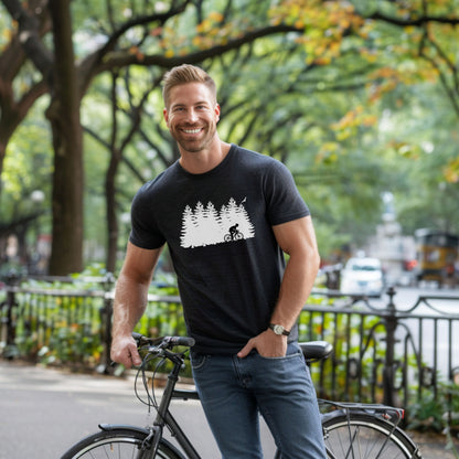 Bike Bliss Forest Silhouette Cycling Mountain T-Shirt for men Model