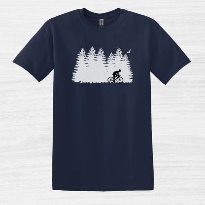 Bike Bliss Forest Silhouette Cycling Mountain T-Shirt for men Navy 2