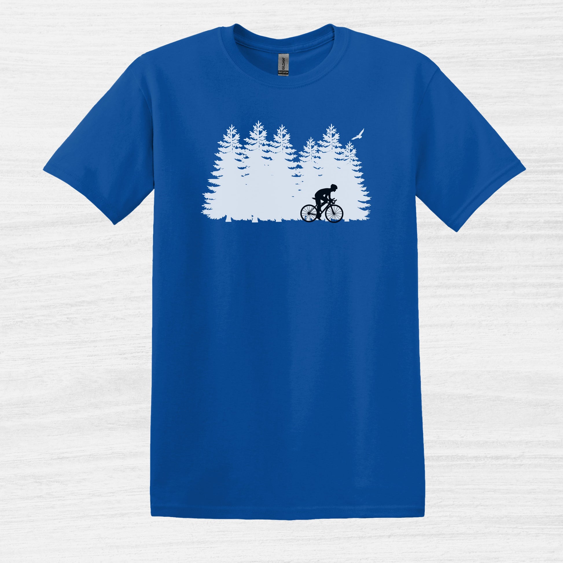 Bike Bliss Forest Silhouette Cycling Mountain T-Shirt for men Royal Blue 2