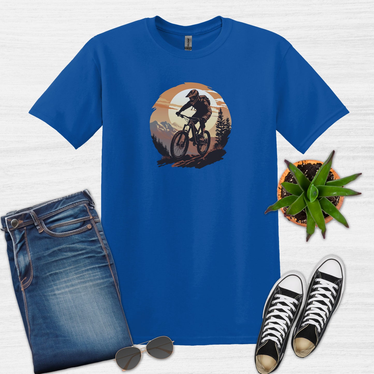 Bike Bliss Graphic Mountain Bike MTB T-Shirt for Men Royal Blue