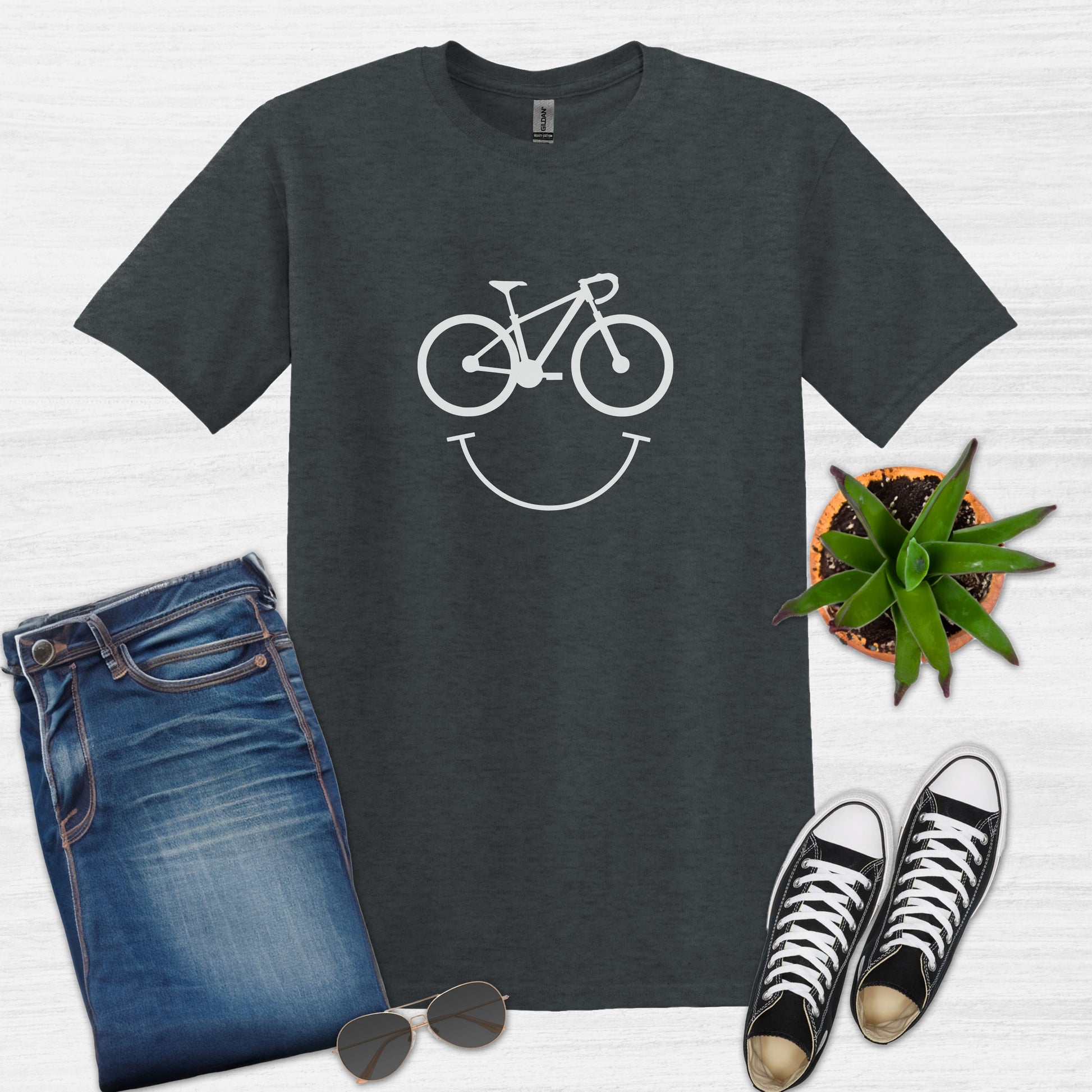Bike Bliss Happy Mountain Bike T-Shirt for Men Outdoor Cycling Dark Heather