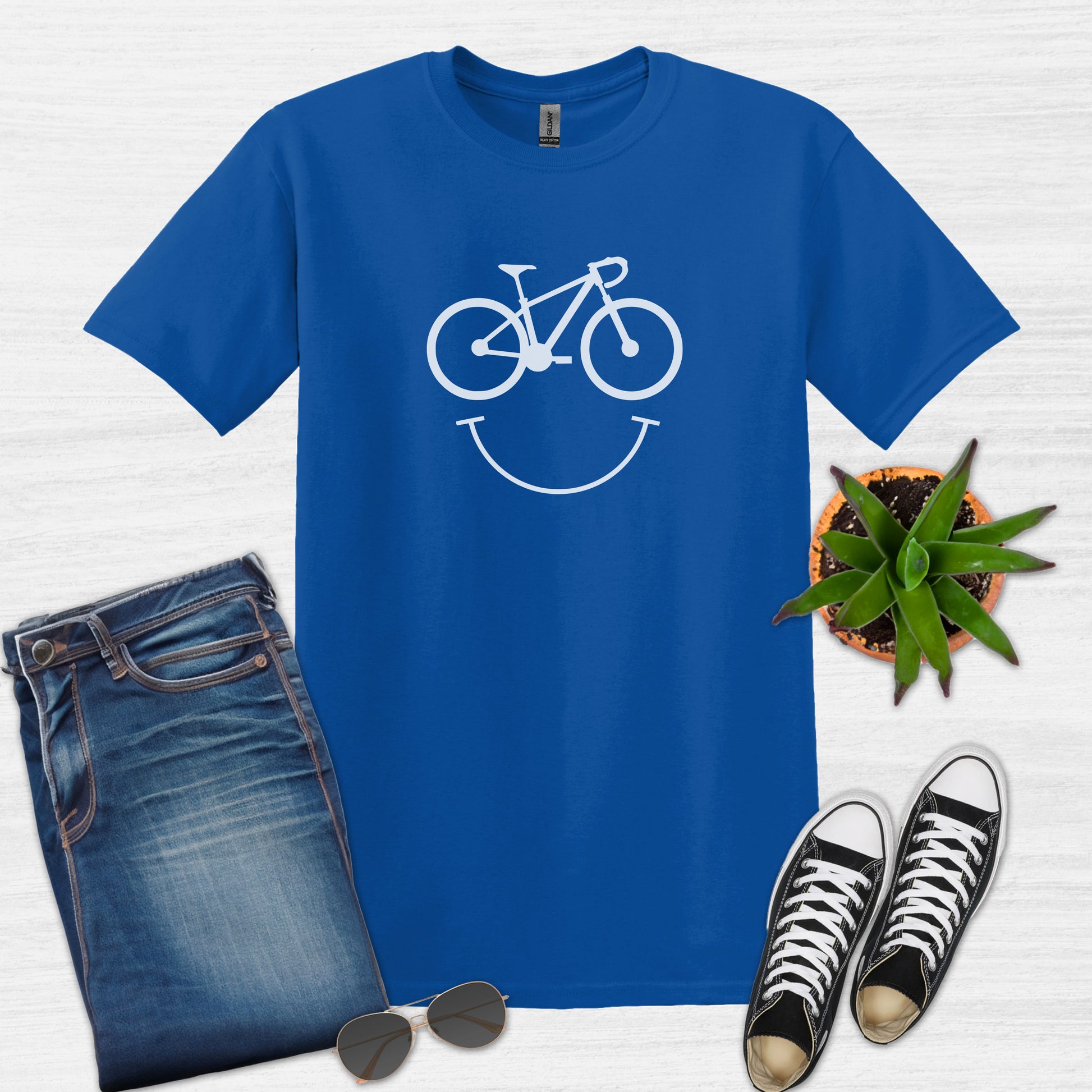 Bike Bliss Happy Mountain Bike T-Shirt for Men Outdoor Cycling Royal Blue