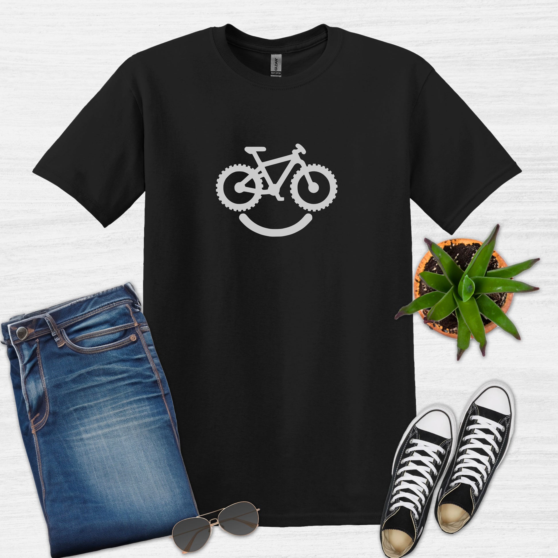 Bike Bliss Happy Mountain Bike T-Shirt for Outdoor Cycling for Men Black