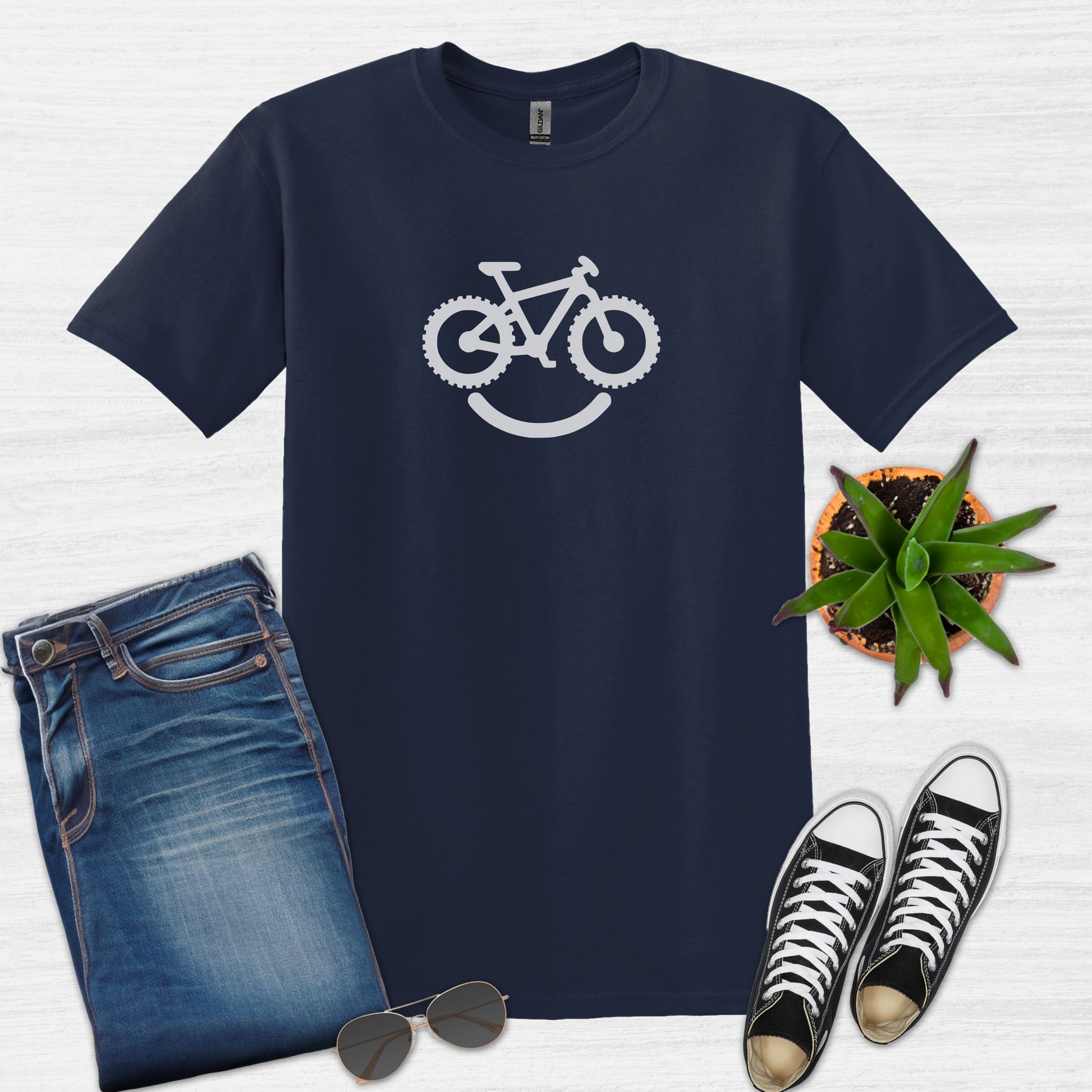 Bike Bliss Happy Mountain Bike T-Shirt for Outdoor Cycling for Men Navy