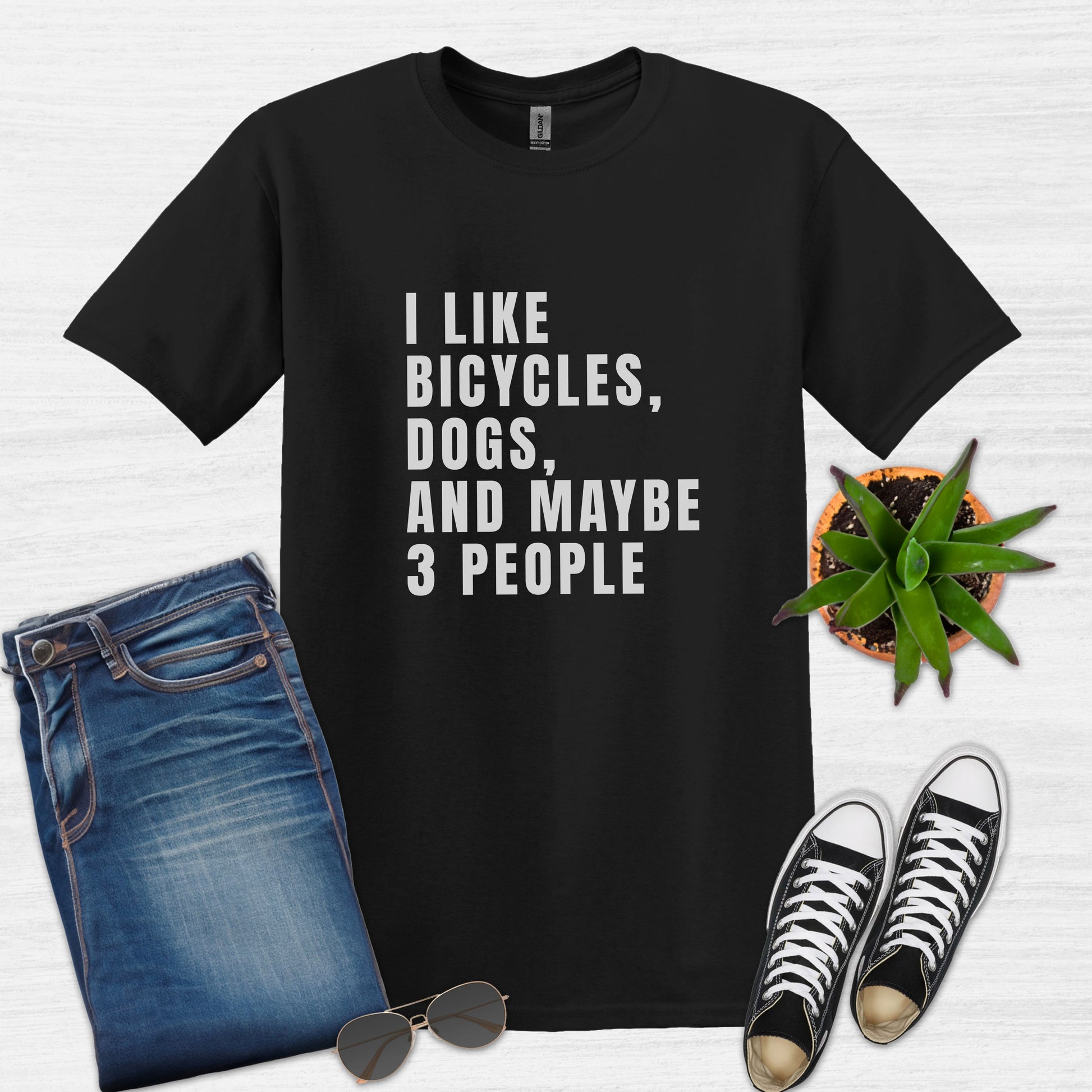 Bike Bliss I Like bicycles dogs and maybe 3 people T-Shirt for men Black