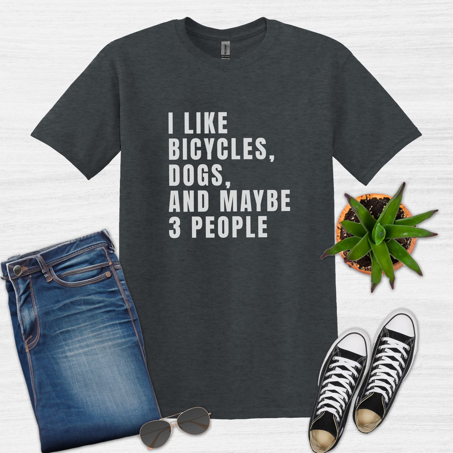 Bike Bliss I Like bicycles dogs and maybe 3 people T-Shirt for men Dark Heather