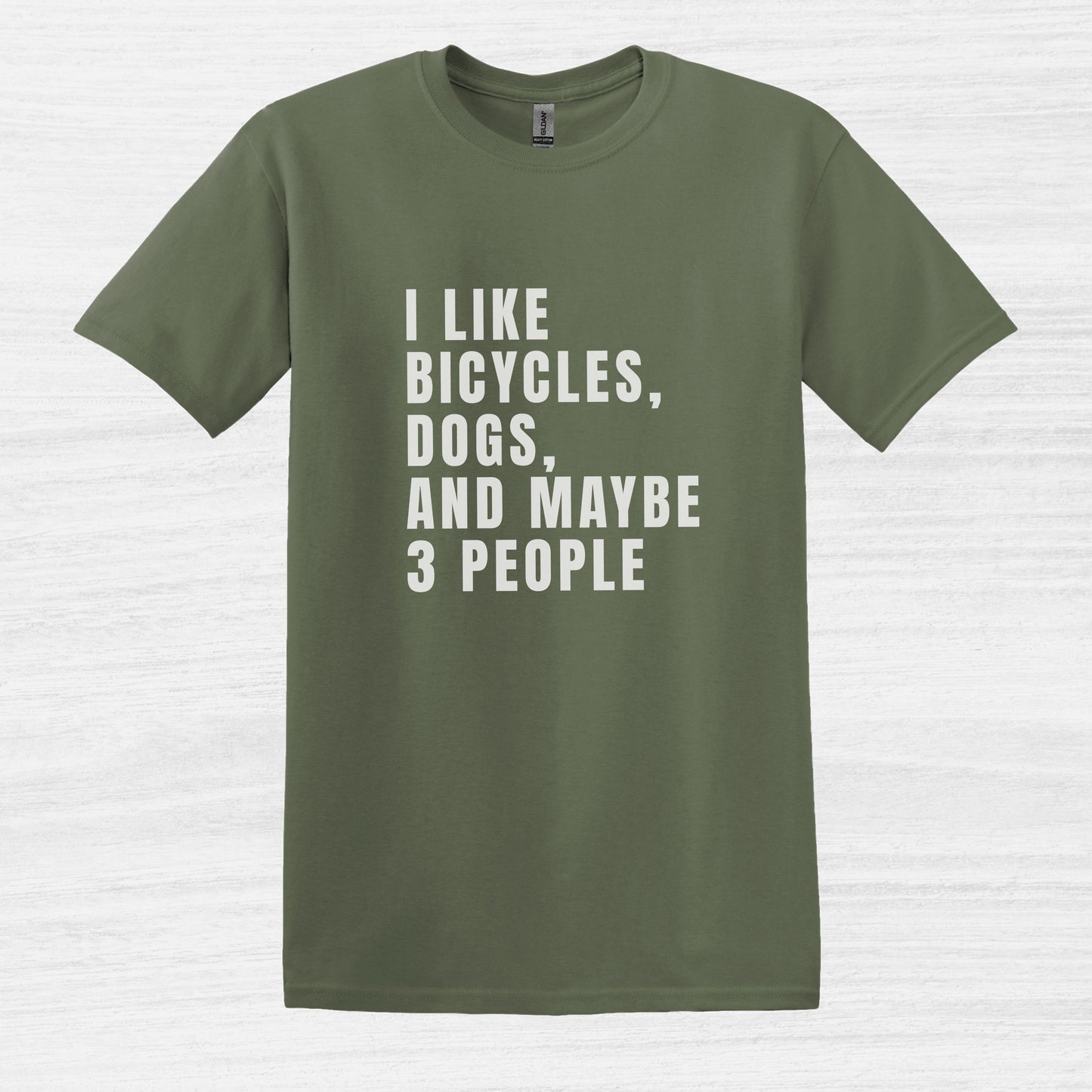 Bike Bliss I Like bicycles dogs and maybe 3 people T-Shirt for men Military Green 2
