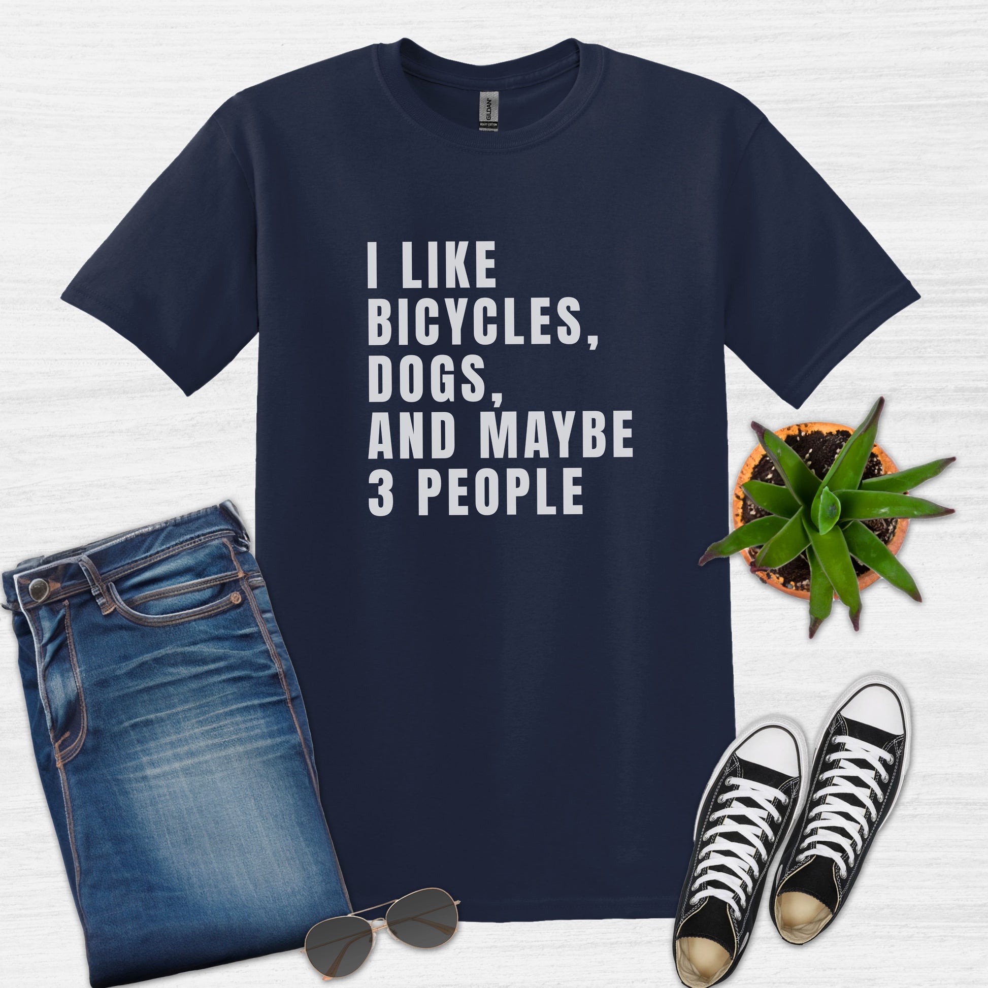 Bike Bliss I Like bicycles dogs and maybe 3 people T-Shirt for men Navy