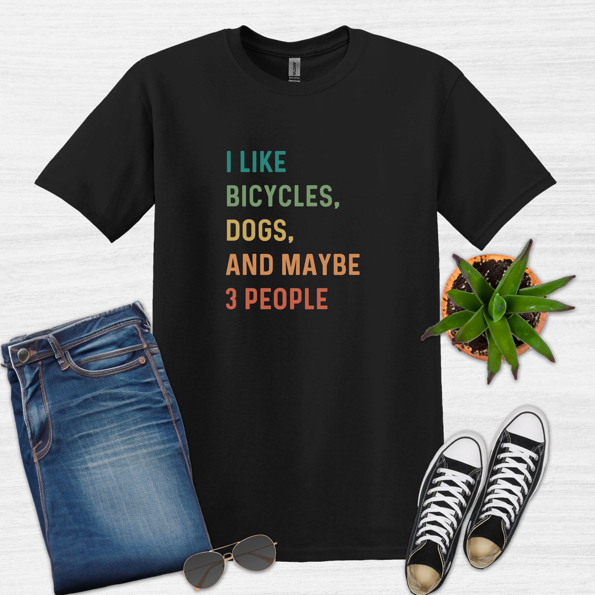 Bike Bliss I like bicycles dogs and maybe 3 people color Bike T-Shirt for Men Black