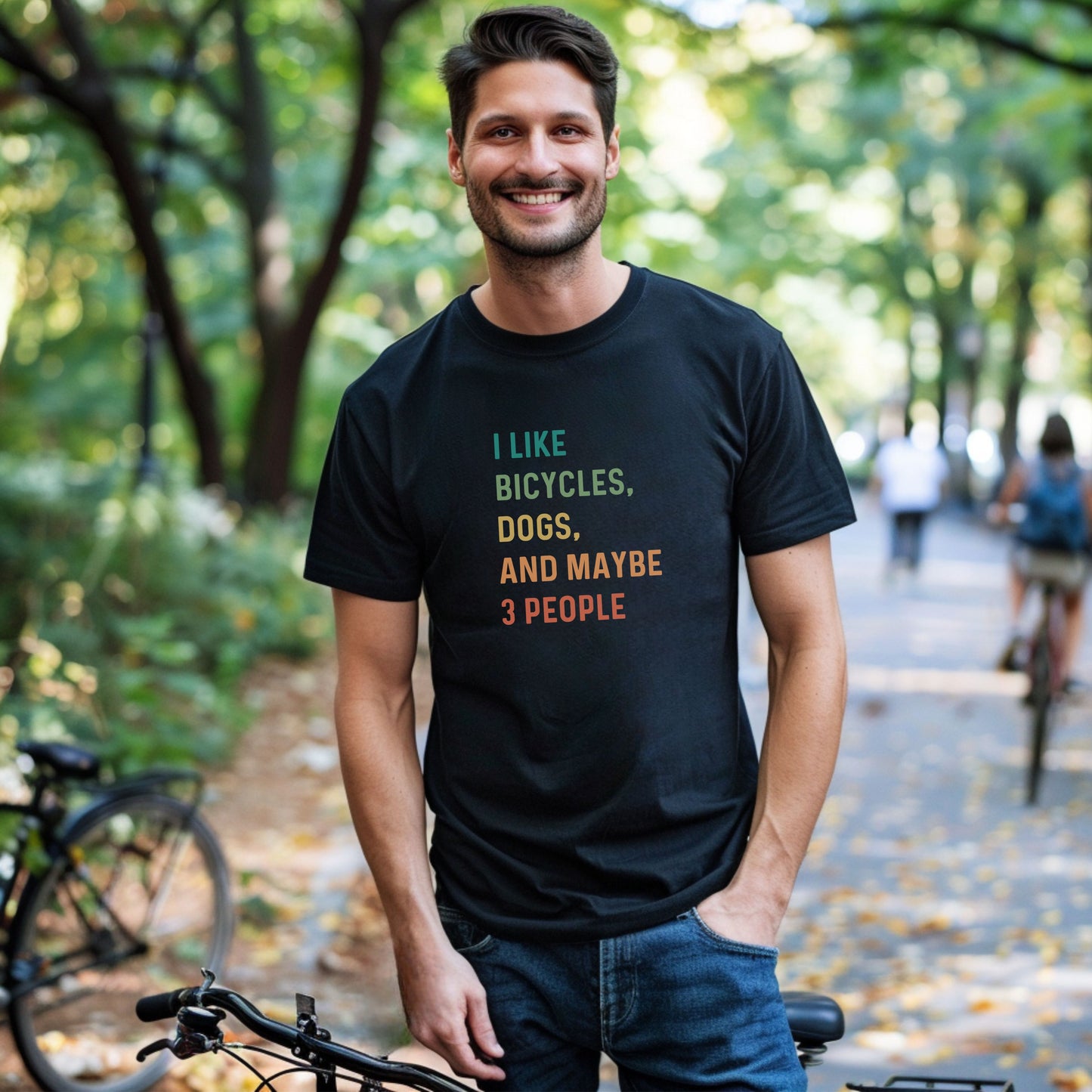 Bike Bliss I like bicycles dogs and maybe 3 people color Bike T-Shirt for Men Model 2