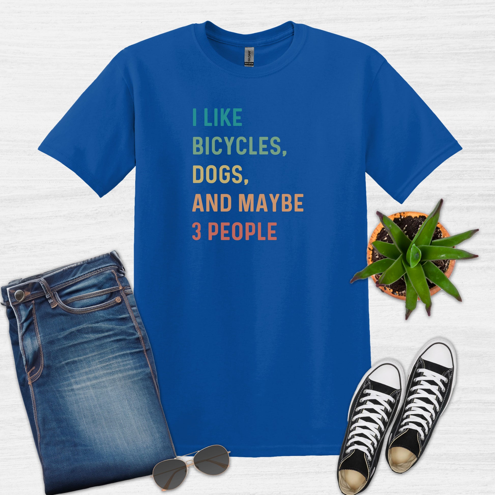 Bike Bliss I like bicycles dogs and maybe 3 people color Bike T-Shirt for Men Royal Blue