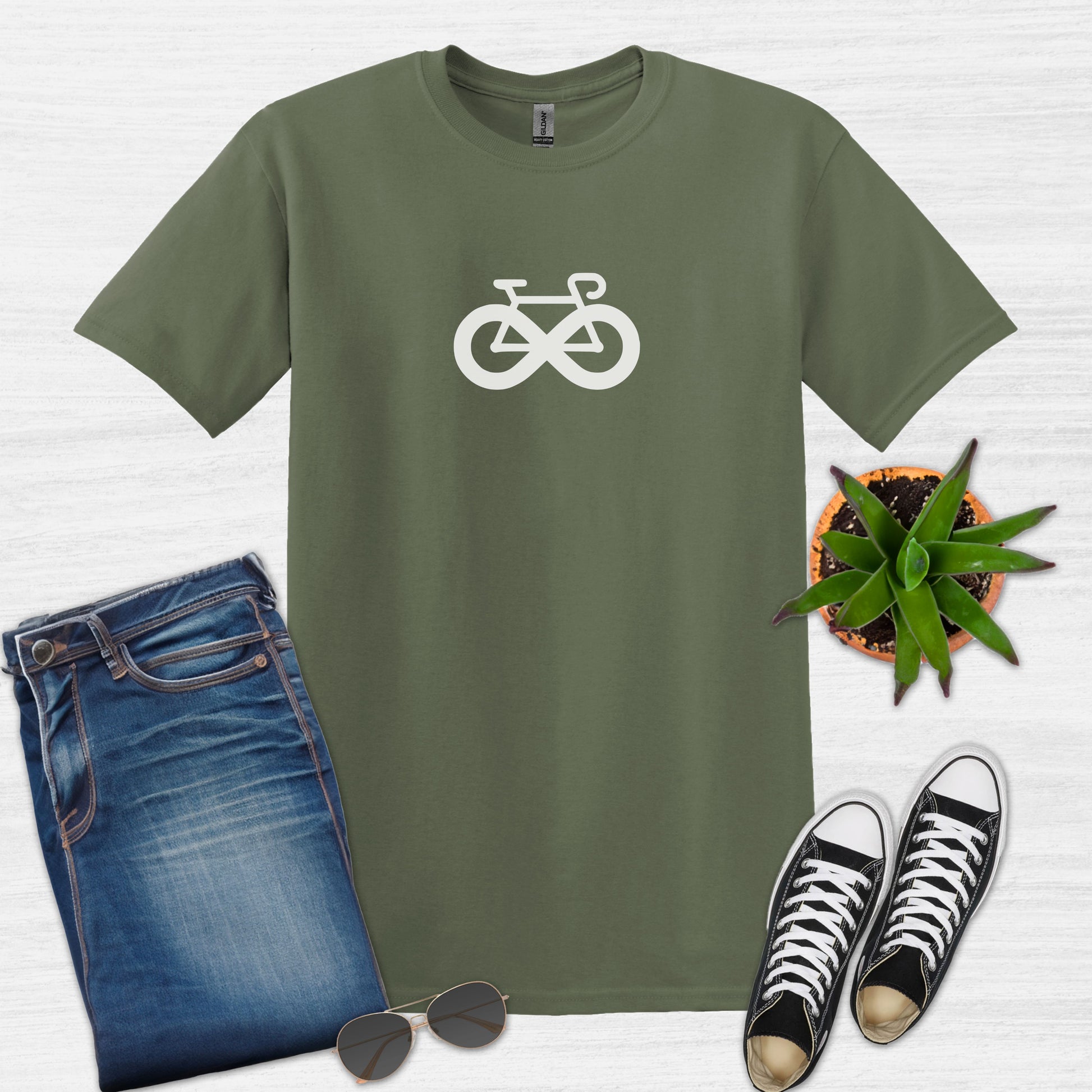 Bike Bliss Infinite Love Cycling T-Shirt for Men Size Military Green