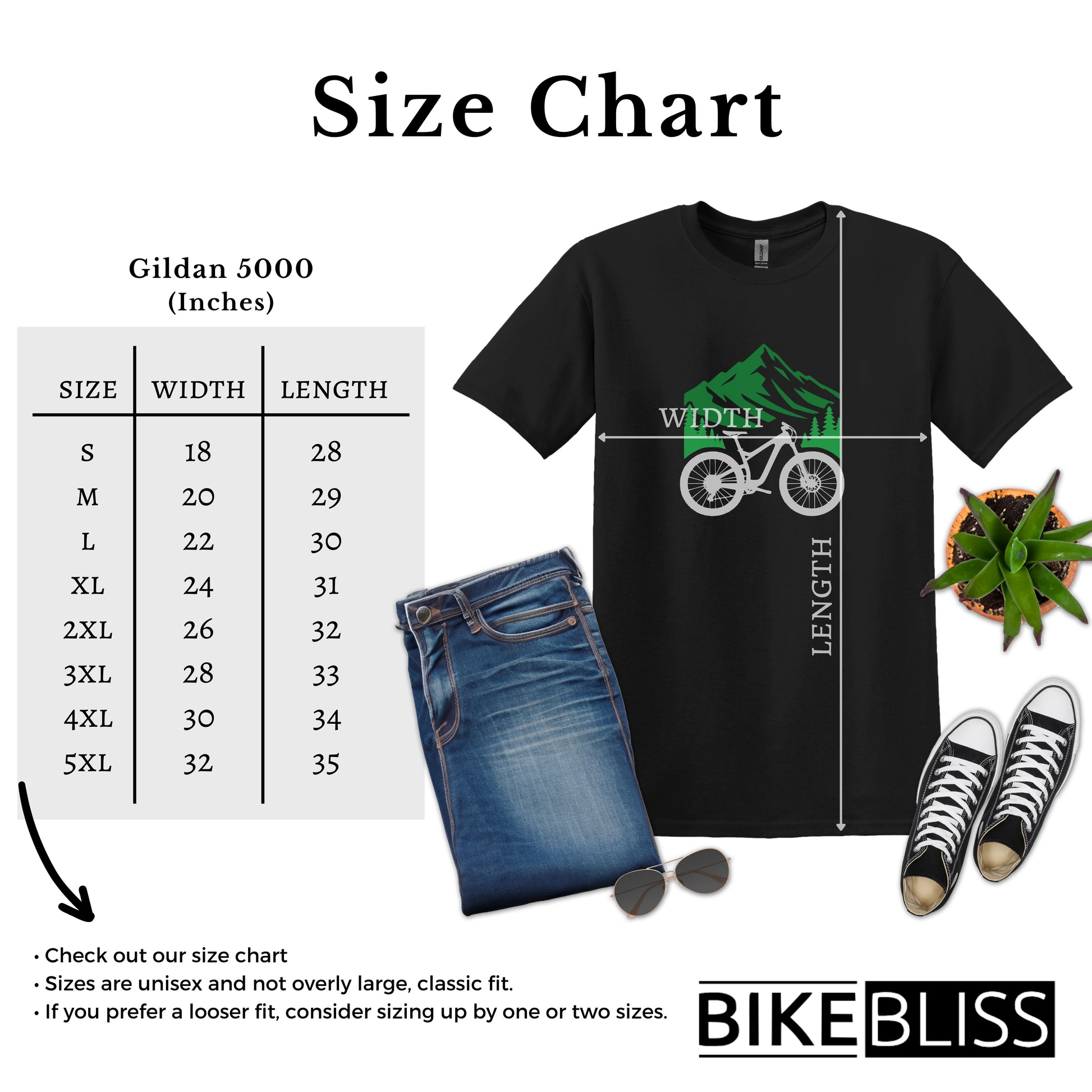 Bike Bliss MTB Mountain Bike T-Shirt for Men Size Chart