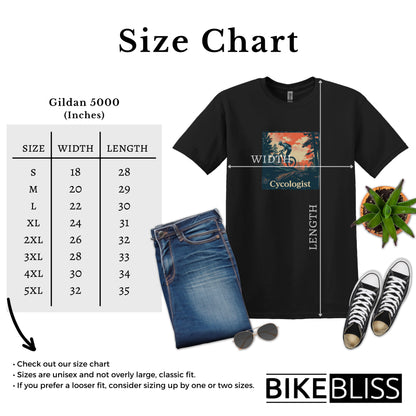 Bike Bliss Men Mountain Bike T-Shirt Cycologist Print Black Size Chart