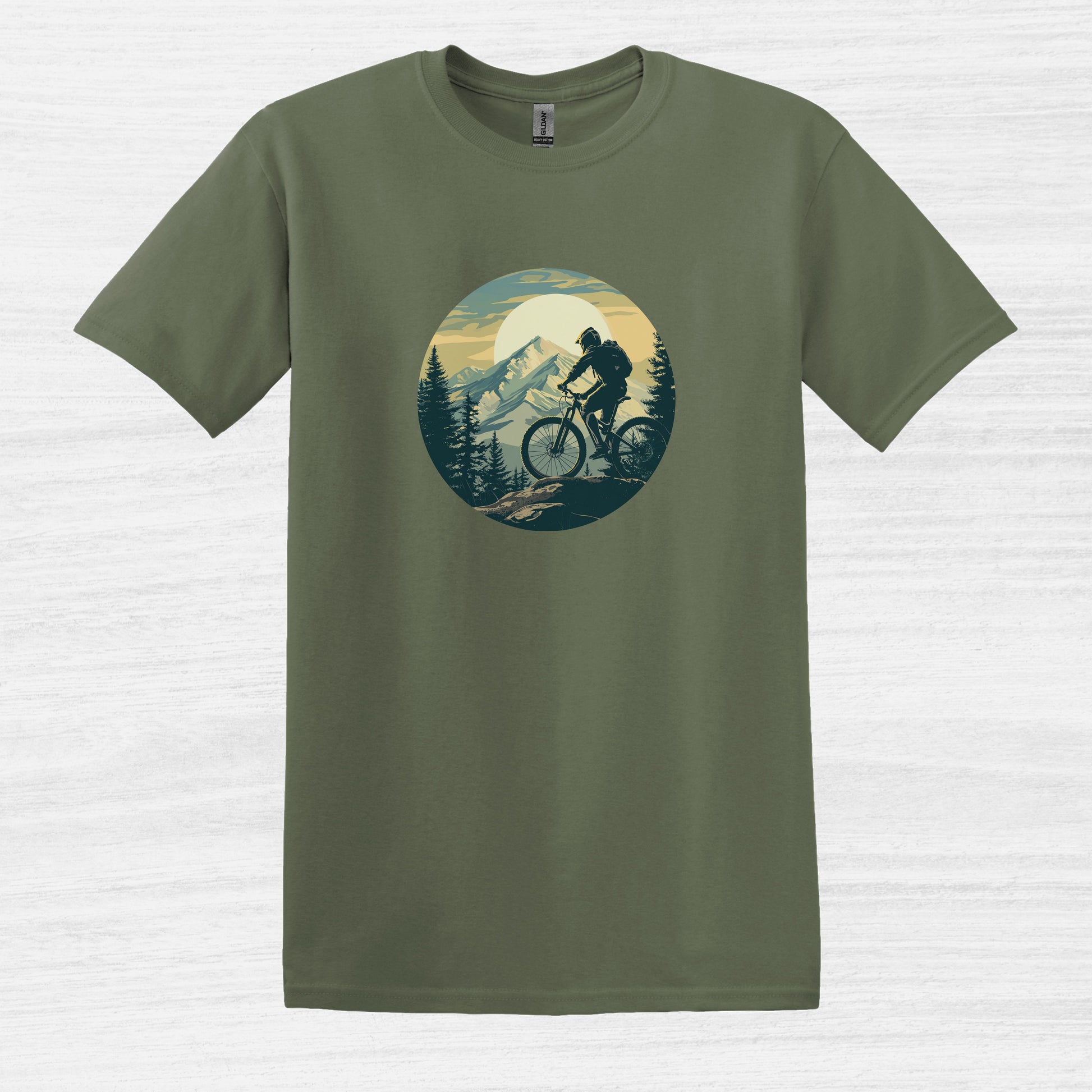 Bike Bliss Mountain Biking Graphic MTB T-Shirt for Men Military Green 2