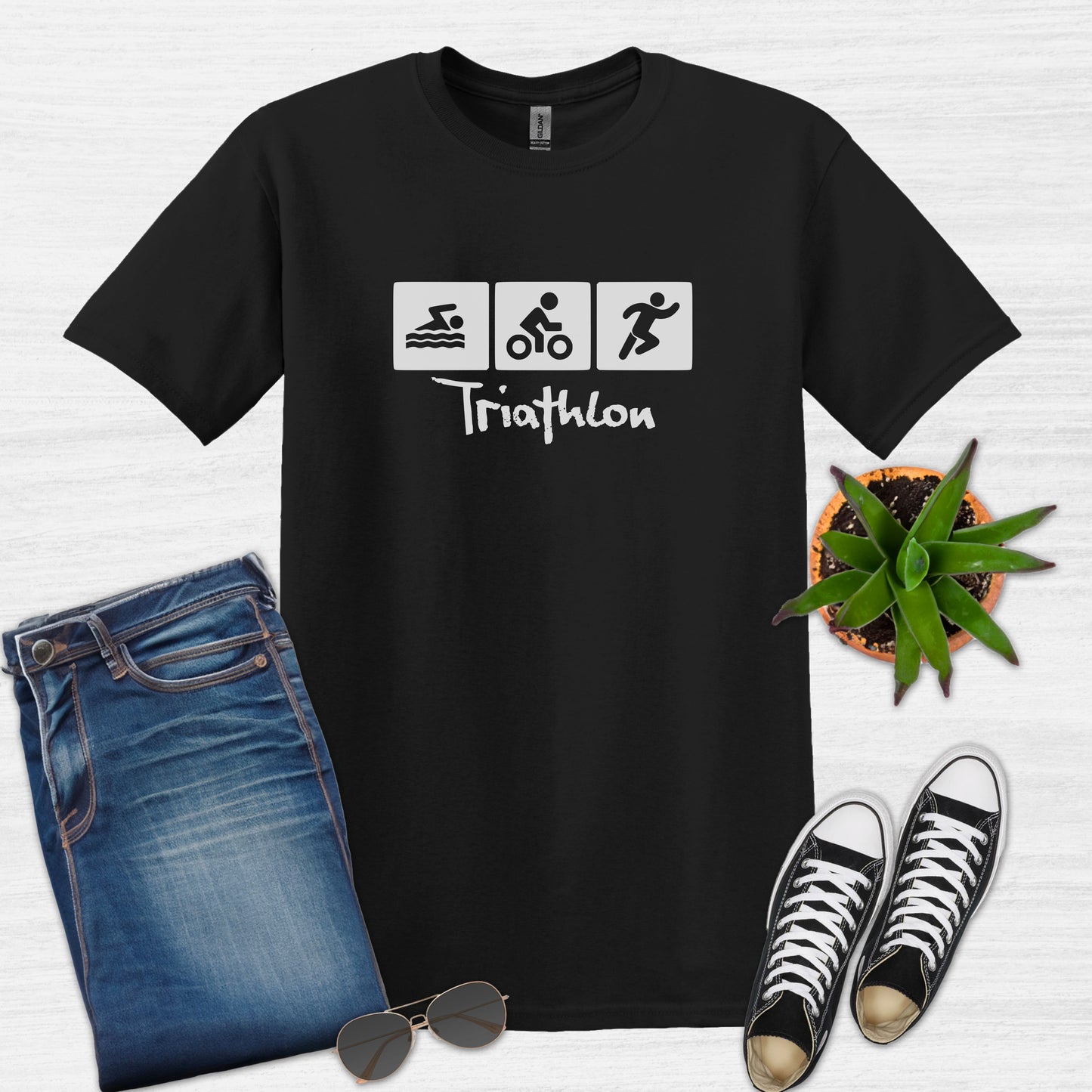 Bike Bliss Swim Bike Run Icons Triathlon T-Shirt for men Black