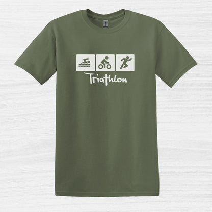 Bike Bliss Swim Bike Run Icons Triathlon T-Shirt for men Military Green 2