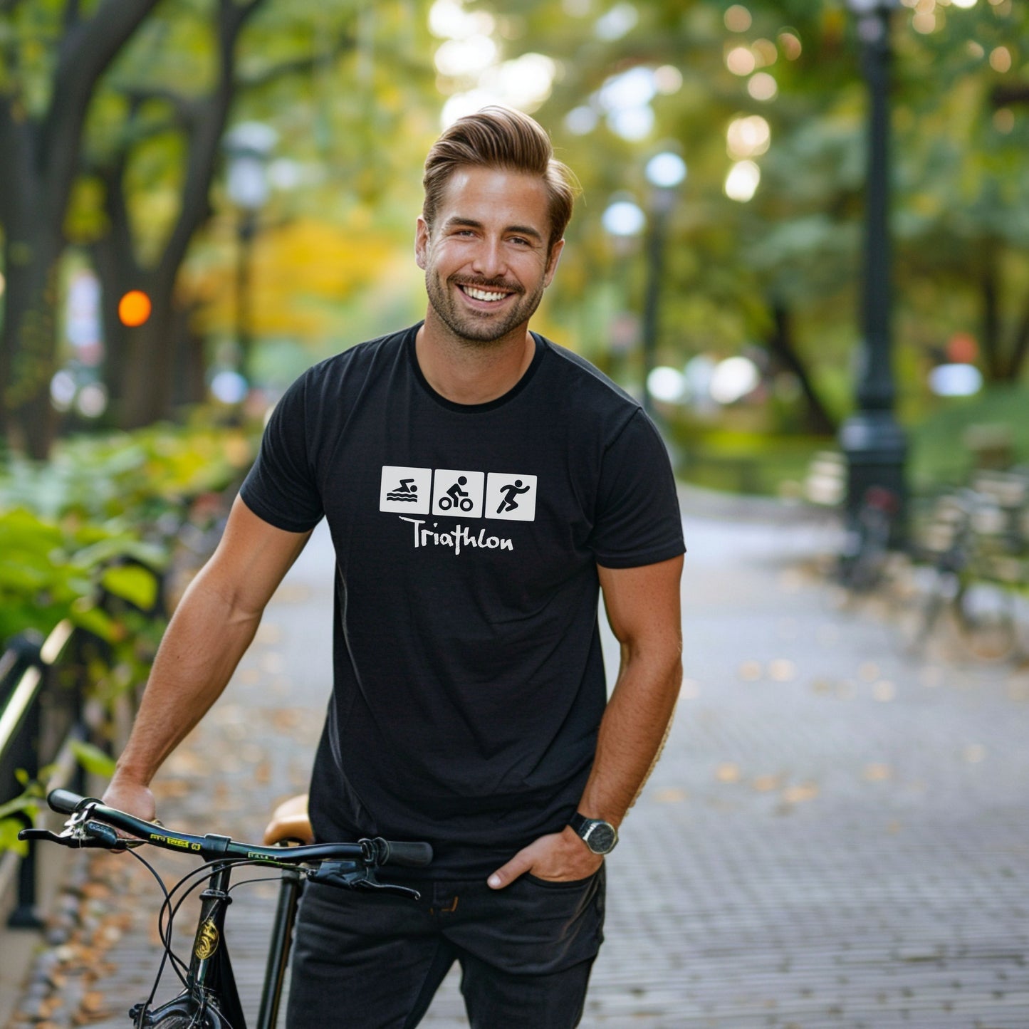 Bike Bliss Swim Bike Run Icons Triathlon T-Shirt for men Model 2