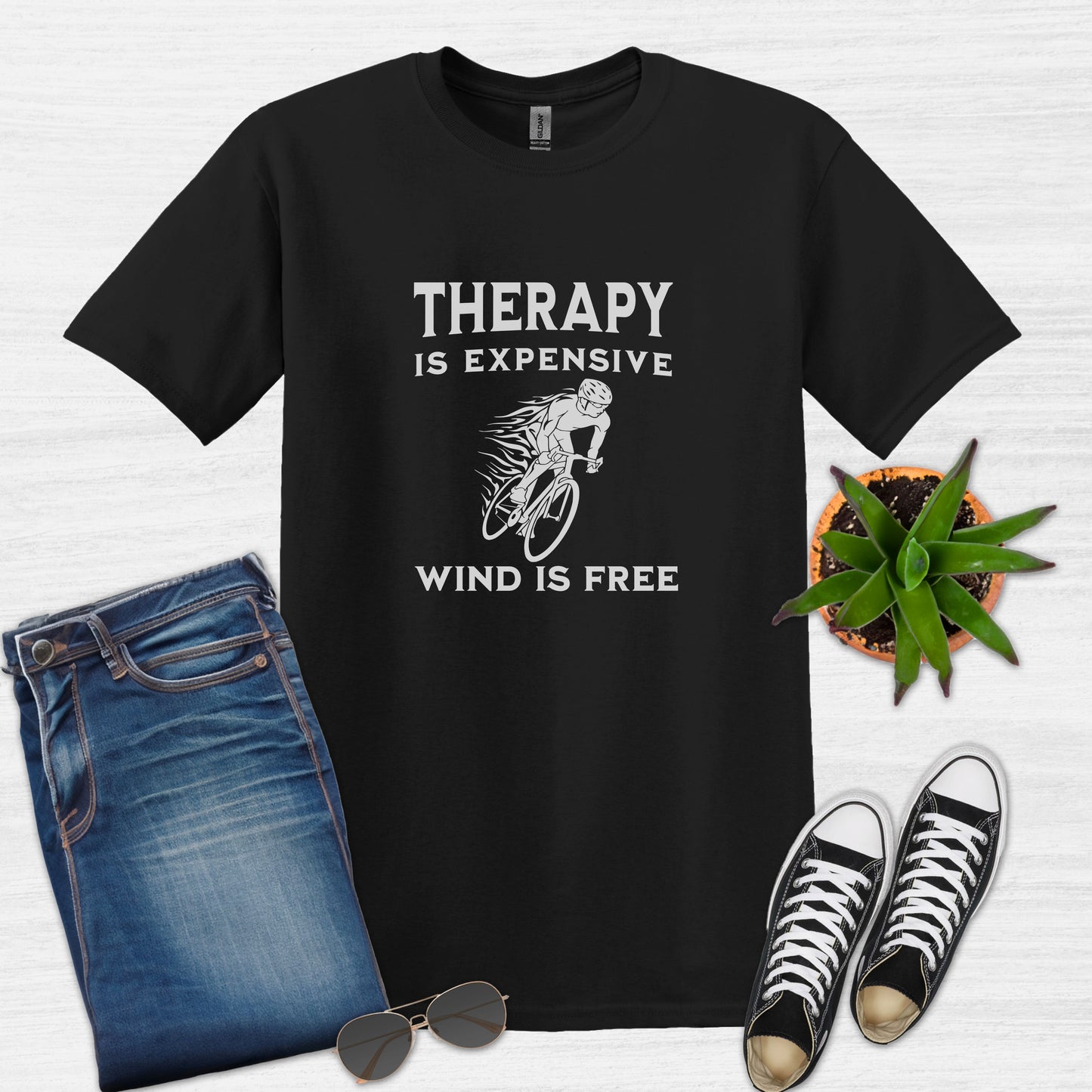Bike Bliss Therapy Is Expensive Wind Is Free Cycling Bicycle T-Shirt for men Black