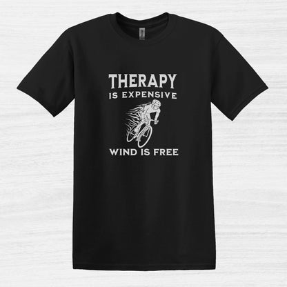 Bike Bliss Therapy Is Expensive Wind Is Free Cycling Bicycle T-Shirt for men Black 2