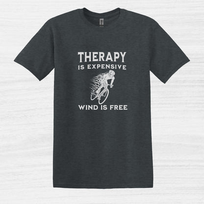 Bike Bliss Therapy Is Expensive Wind Is Free Cycling Bicycle T-Shirt for men Dark Heather 2