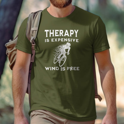 Bike Bliss Therapy Is Expensive Wind Is Free Cycling Bicycle T-Shirt for men Model