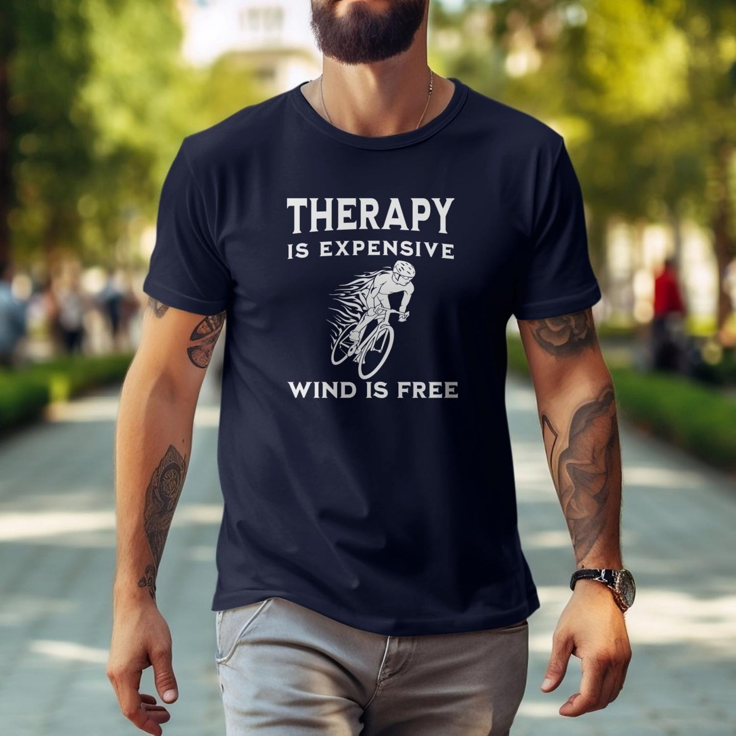 Bike Bliss Therapy Is Expensive Wind Is Free Cycling Bicycle T-Shirt for men Model 2