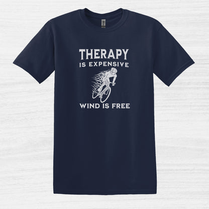 Bike Bliss Therapy Is Expensive Wind Is Free Cycling Bicycle T-Shirt for men Navy 2