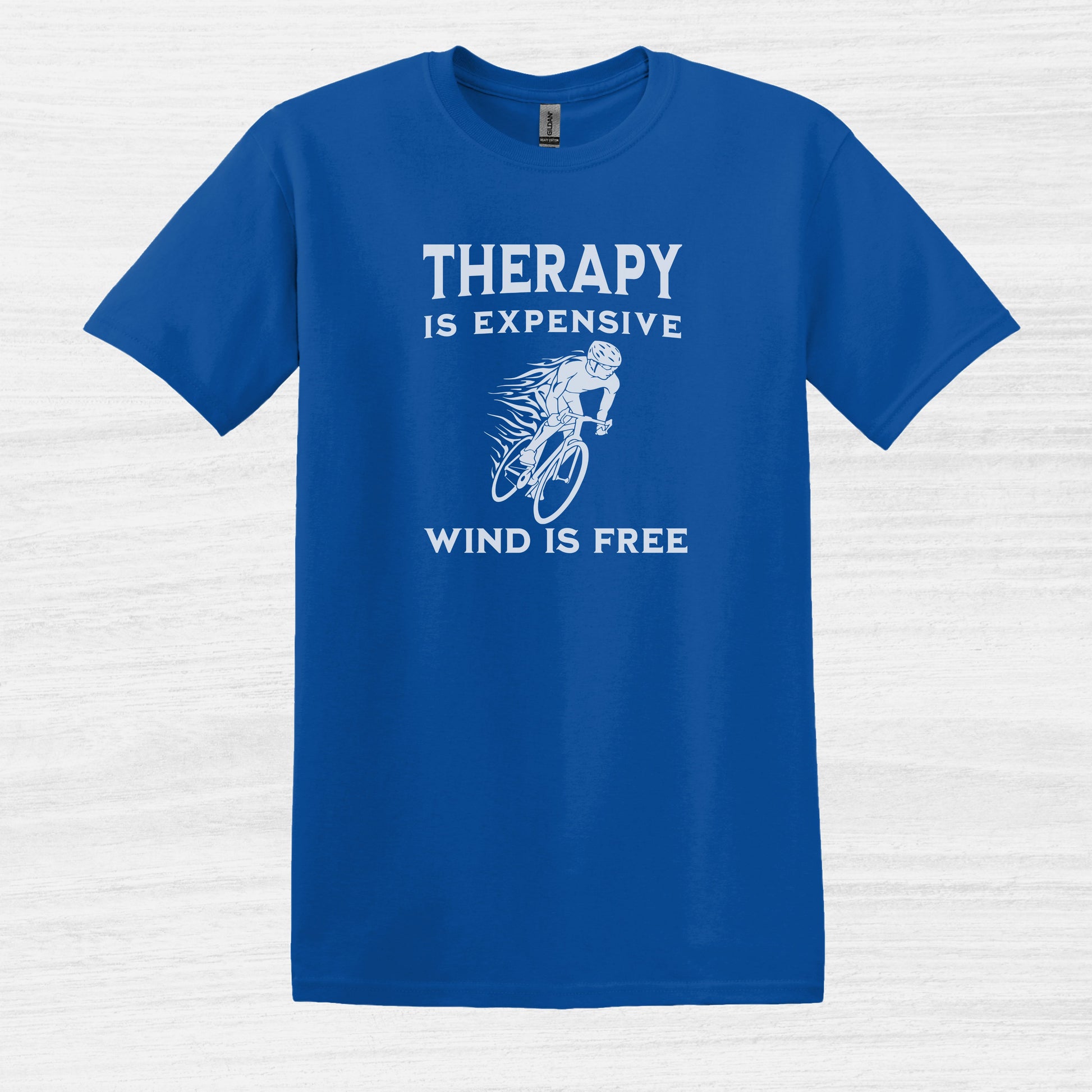 Bike Bliss Therapy Is Expensive Wind Is Free Cycling Bicycle T-Shirt for men Royal Blue 2