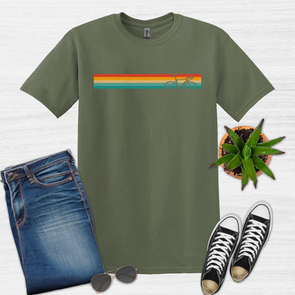 Bike Bliss Vintage Rainbow Colors Bicycle Graphic T-Shirt for men Military Green