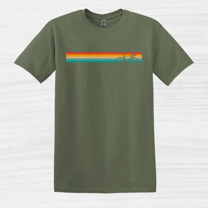 Bike Bliss Vintage Rainbow Colors Bicycle Graphic T-Shirt for men Military Green 2