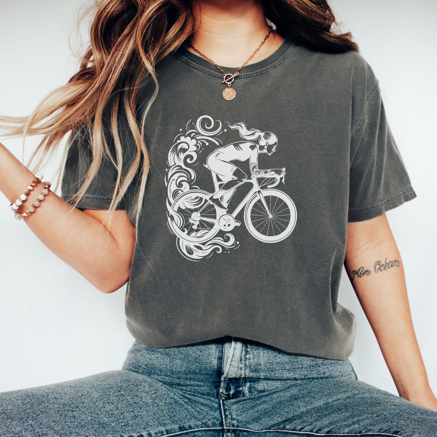 Camiseta elegante para ciclista con remolinos para mujer