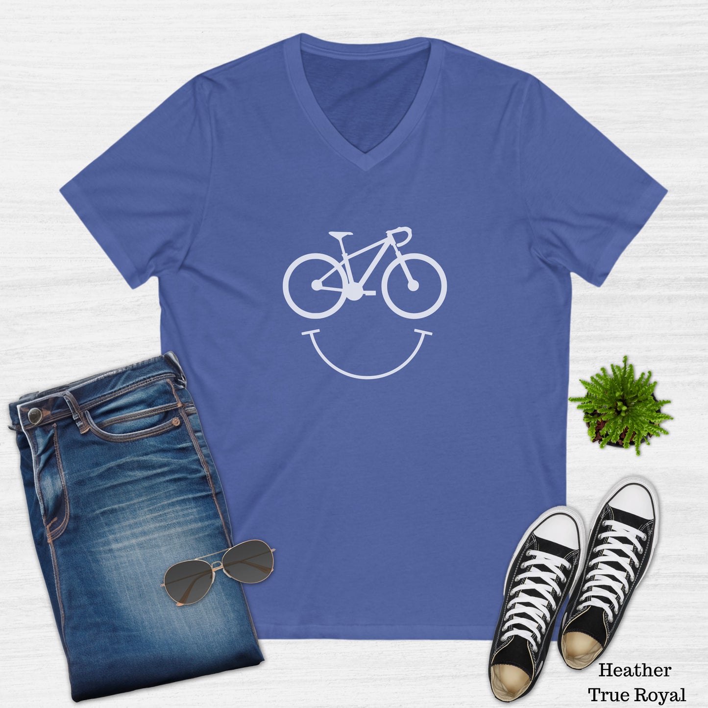 Happy Face Bike Smile V-Neck T-Shirt