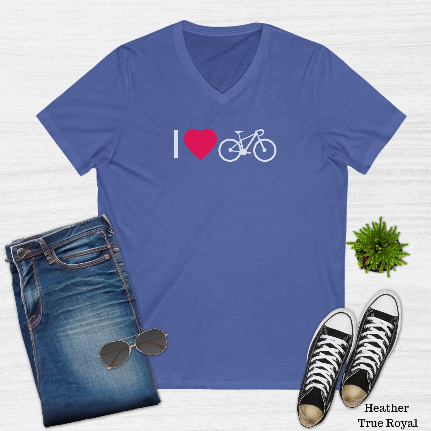 I Love Bikes Graphic Heart V-Neck T-Shirt for Women