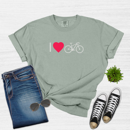 I Love Cycling Bike and Heart Graphic T-Shirt for Women