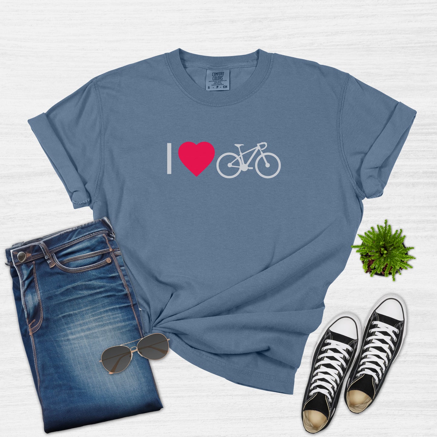 I Love Cycling Bike and Heart Graphic T-Shirt for Women