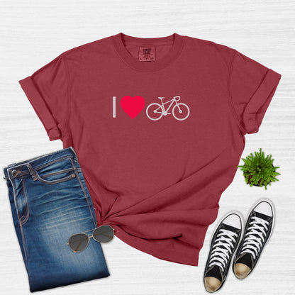 I Love Cycling Bike and Heart Graphic T-Shirt for Women