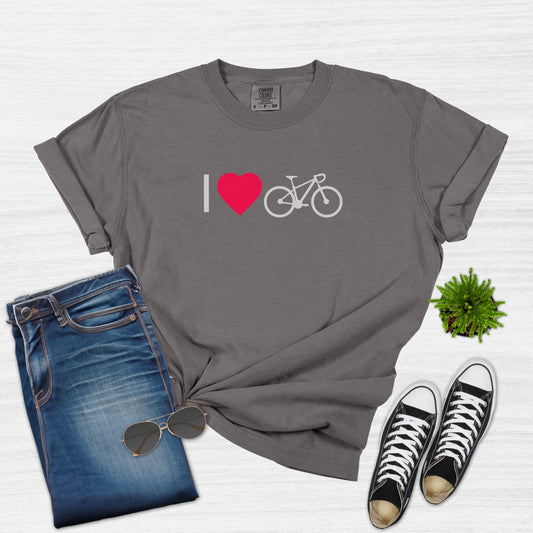I Love Cycling Bike and Heart Graphic T-Shirt for Women