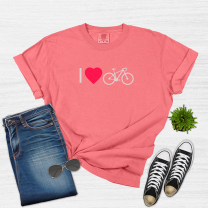 I Love Cycling Bike and Heart Graphic T-Shirt for Women