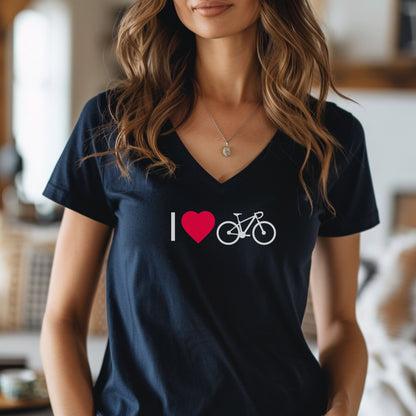 I Love Bikes Graphic Heart V-Neck T-Shirt for Women