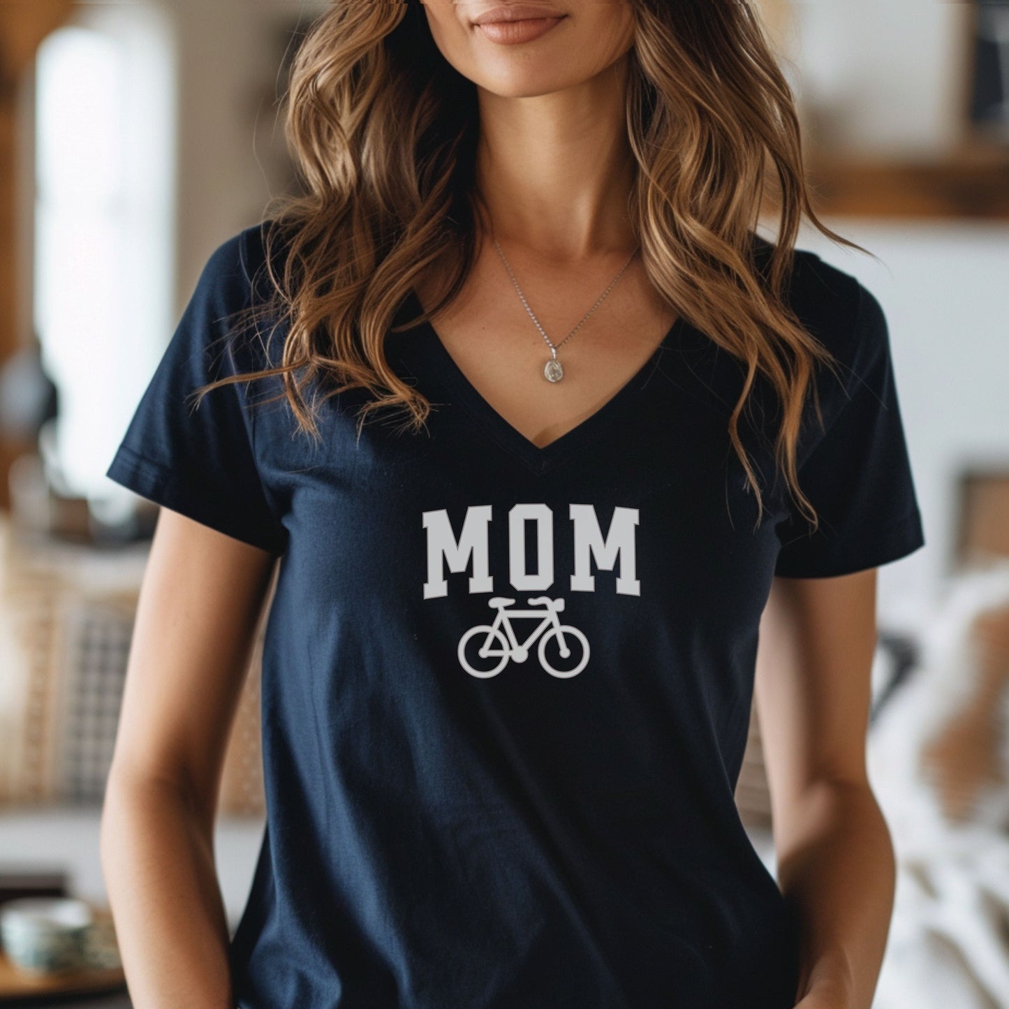 Mom Bicycle V-Neck T-Shirt