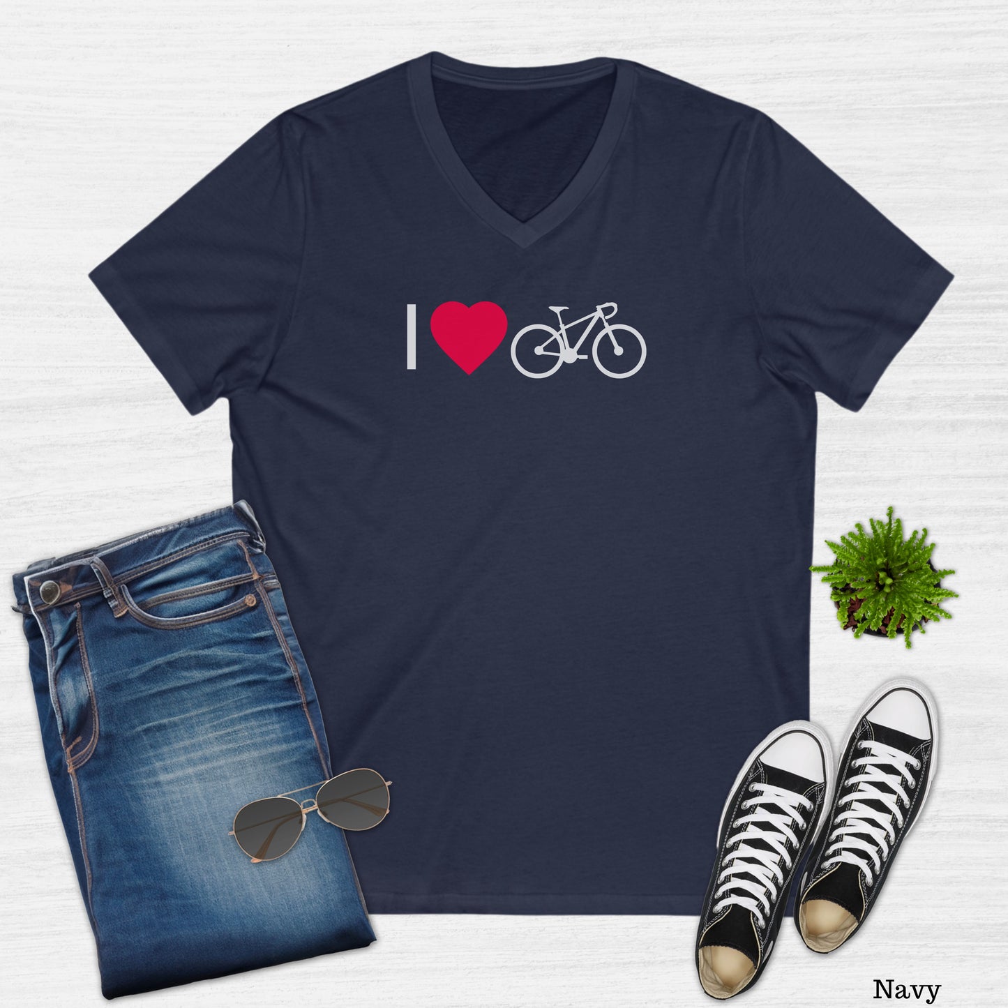 I Love Bikes Graphic Heart V-Neck T-Shirt for Women